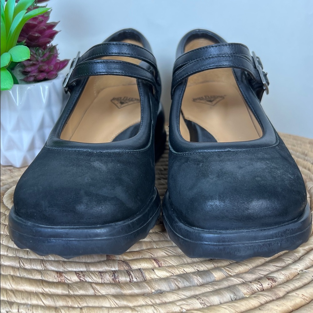 John Fluevog Unity Aimee Black Leather Chunky Heel Double 2 Strap Mary Jane Pump - Picture 3 of 13